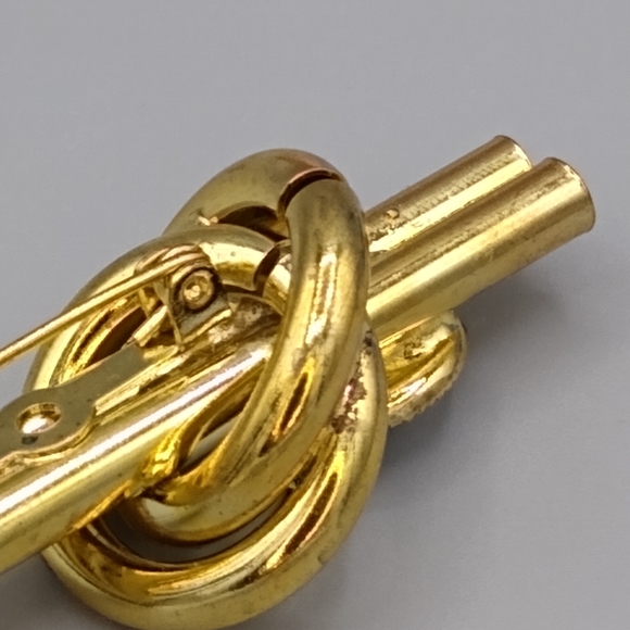 Gold Knot Bar Brooch Rhinestone Double Barrel Vtg - Picture 13 of 15